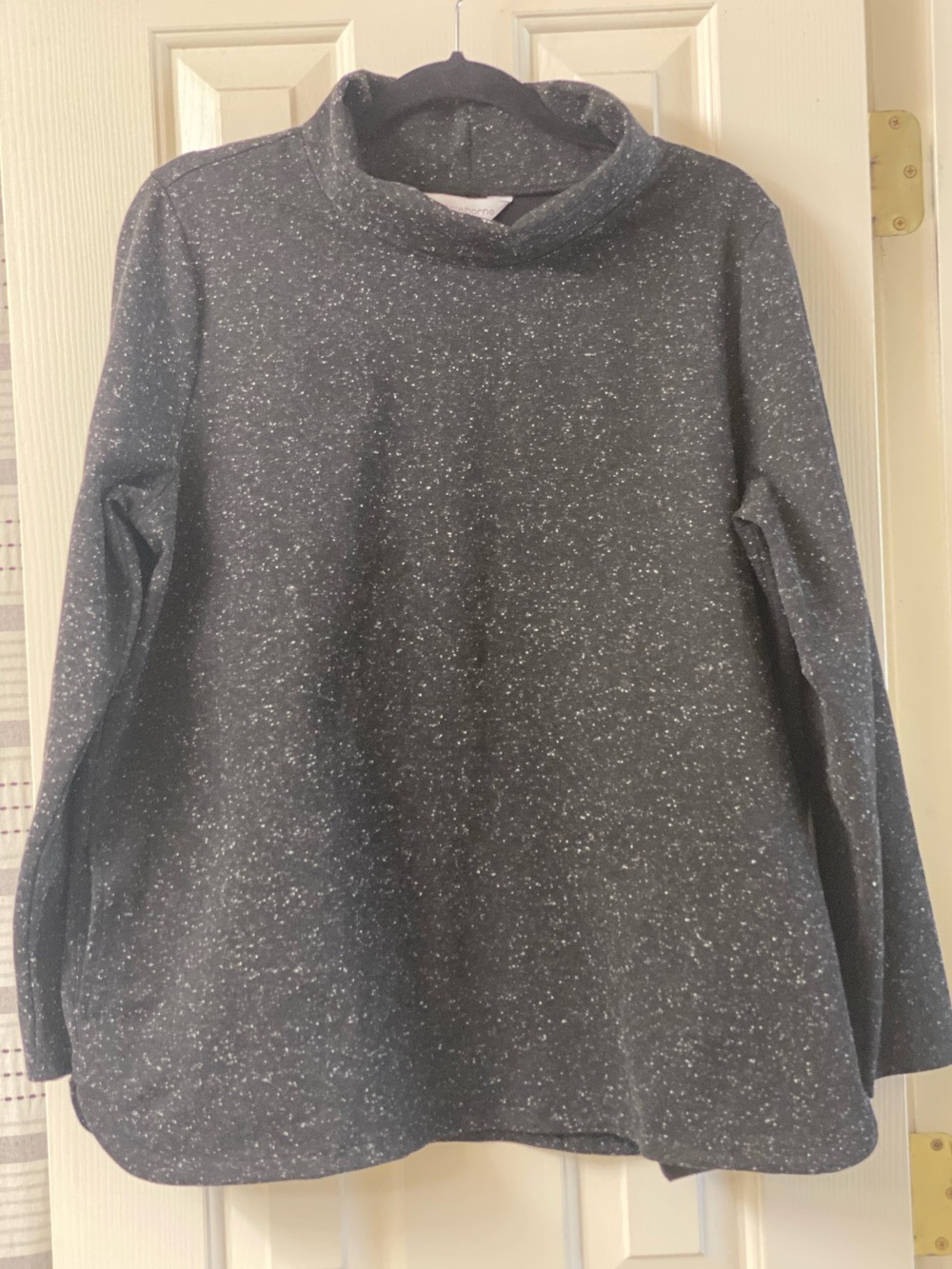 Liz Claiborne Cozy Black Speckle Mock Turtleneck Tunic Top With Pockets Size XL